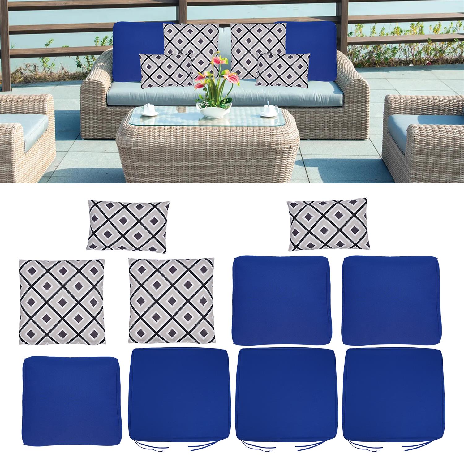 Patio Replacement Cushions with Pillows, 10 Piece Set Outdoor Chair