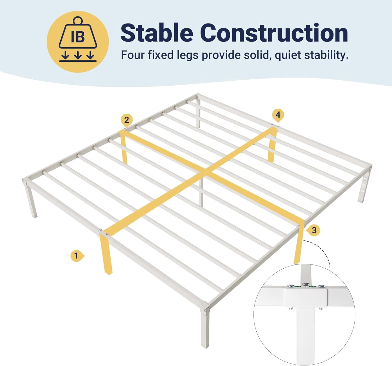 LUDYSHARE King Size Bed Frame, 14 inch Metal Platform Beds with Storage Space, No Box Spring Needed and Easy Assembly, White