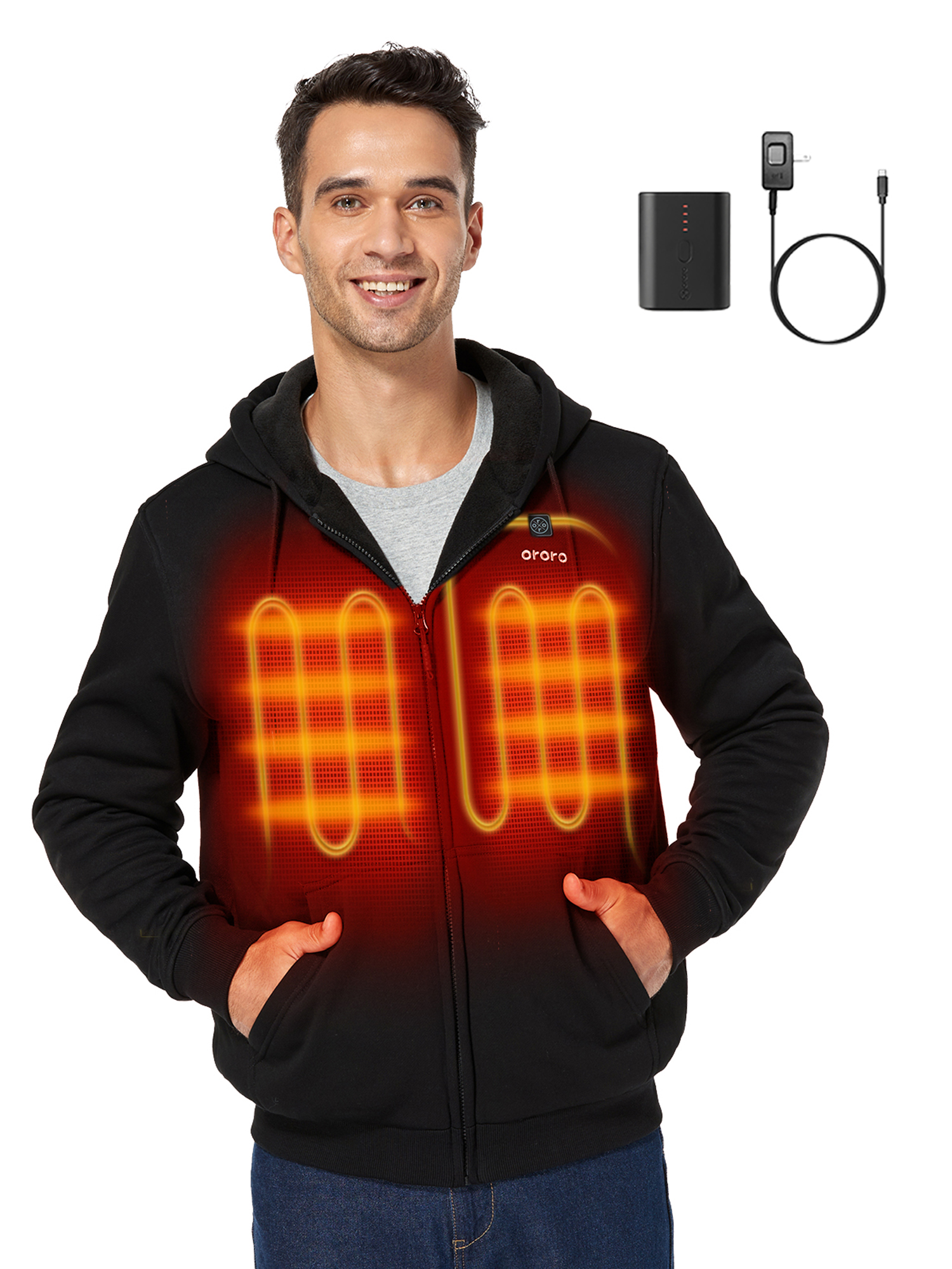 ORORO Unisex Heated Fleece Hoodie with AllNew Battery Pack (Black,3XL