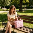 thumbnail image 6 of Tanyzvel Women Gingham Canvas Tote Bag, Reusable Shopping Shoulder Bag, Lightweight Plaid Handbag for School Work Outdoor Daily Use, 6 of 6