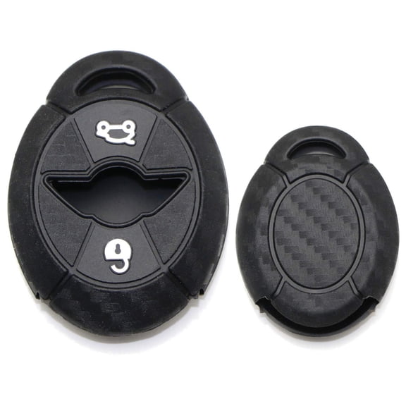 Carbon Fiber Pattern Soft Silicone Key Fob Cover For Mini Cooper MK1 R50 R52 R53 3-Button Blade Key (Black Twill Weave)