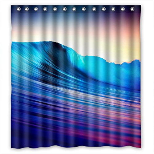 YUSDECOR Blue Rolling Waves Shower Curtain Polyester Fabric Bathroom Shower Curtain 66x72 inches
