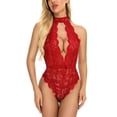 thumbnail image 1 of VISgogo, lencería Sexy para mujer, mono de encaje, verano para mujer, bordado de flores, cuello colgante, corbata, espalda descubierta, perspectiva hueca, mono VISgogo moda, 1 of 6