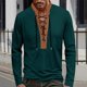 thumbnail image 1 of pstuiky Camisas casuales de manga larga para hombre, Camiseta de manga larga con cuello alto, diseño de patchwork marrón y cordón ajustable para hombre Tops de talla grande para hombre s, 1 of 7