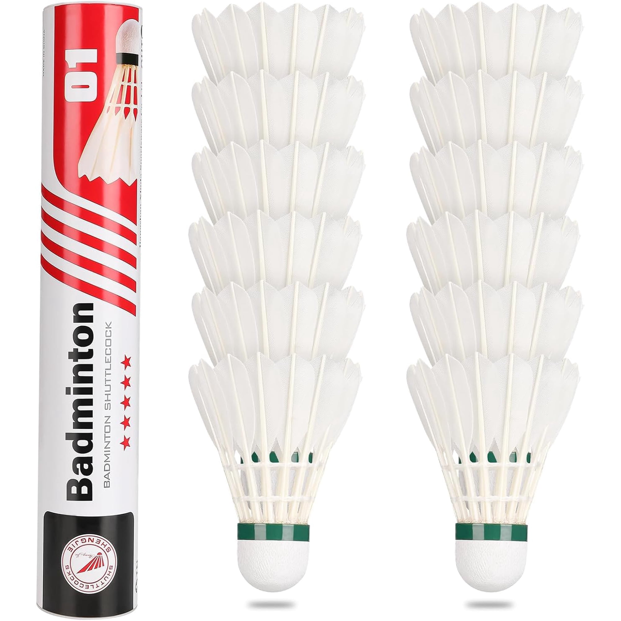 Goose Feather Badminton Shuttlecocks Birdies, 12 Pack Hight Speed Training Badminton Balls with Great Stability for Indoor Outdoor