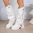 thumbnail image 2 of Willtoo Fall Winter Boots for Women Slouchy Mid‑Calf Platform Boots, Faux Leather Ruched Stacked Heel Combat Boots, Side Zipper Buckle Decor Lug Sole Fashion Boots, 2 of 6