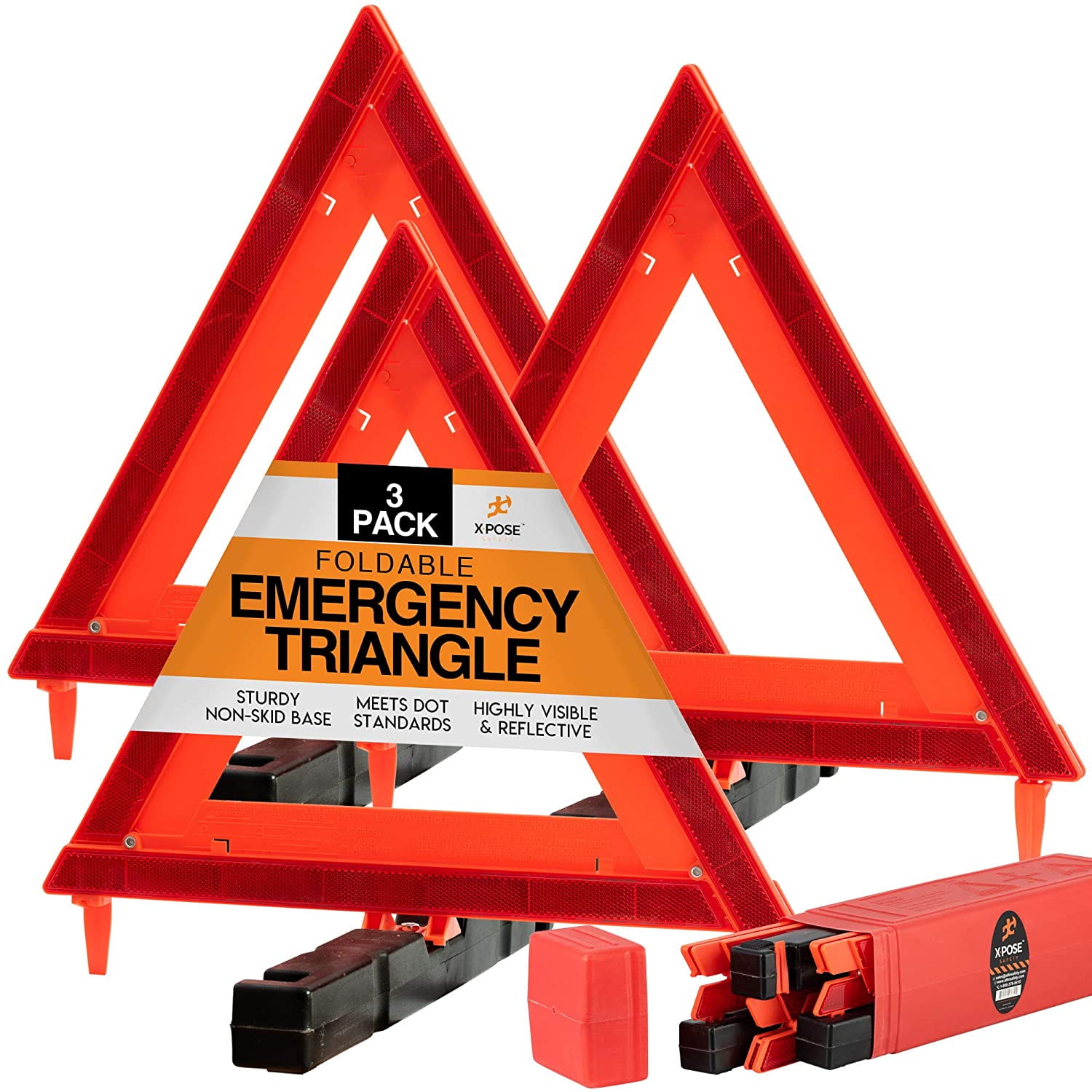 3 Pack Car Triangle Warning Sign,Reflector Vehicle Emergency Breakdown Hazard Sign,Foldable Safety Roadside Sign Red 