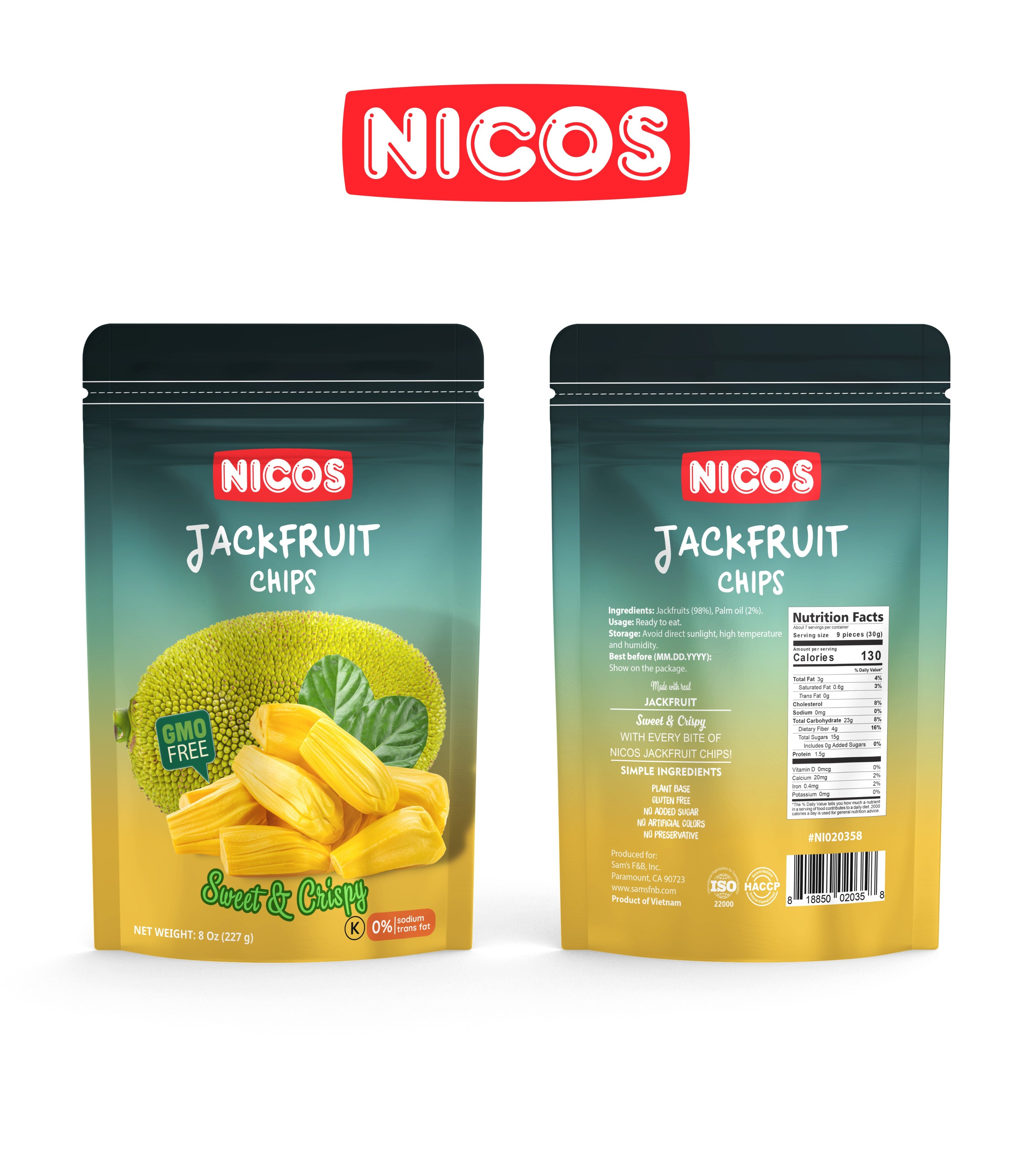 Nicos Jackfruit Chips, Shelf-Stable, 8 oz