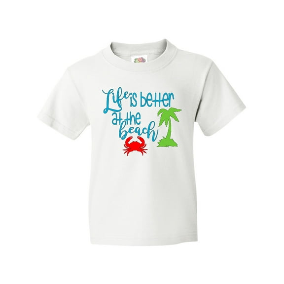 Inktastic Life is Better at the Beach Crab and Palm Tree Youth T-Shirt
