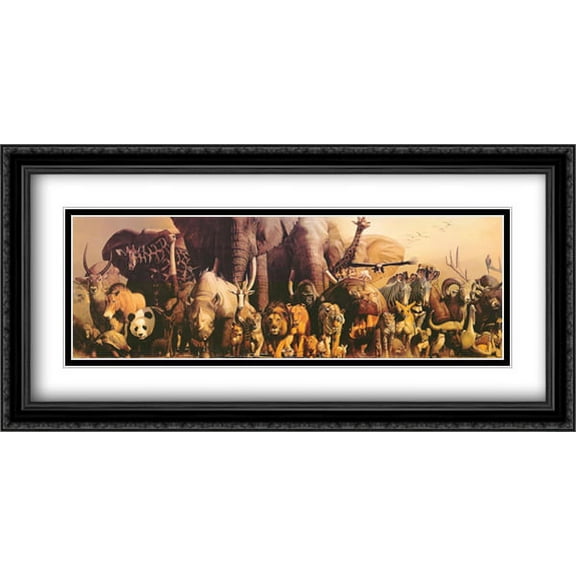 Noah's Ark 2x Matted 40x16 Large Black Ornate Framed Art Print by Haruko Takino