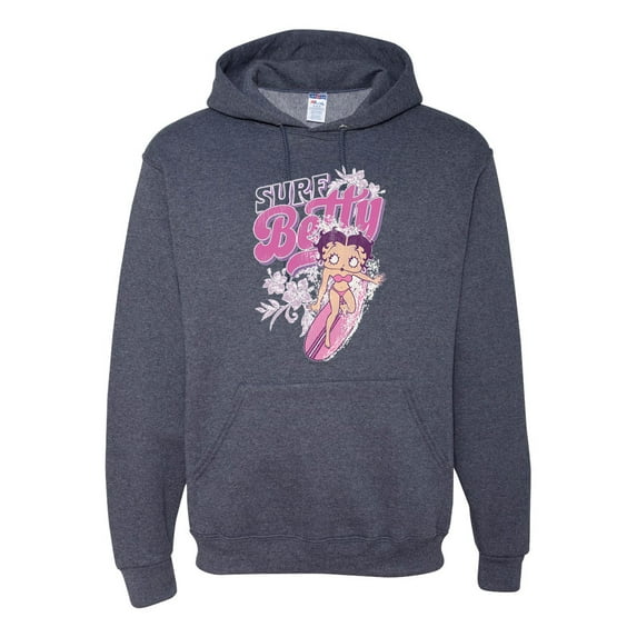 Wild Bobby, Shore Surfer Betty Boop Betty Boop Unisex Hoodie Sweatshirt, Vintage Heather Navy, X-Large