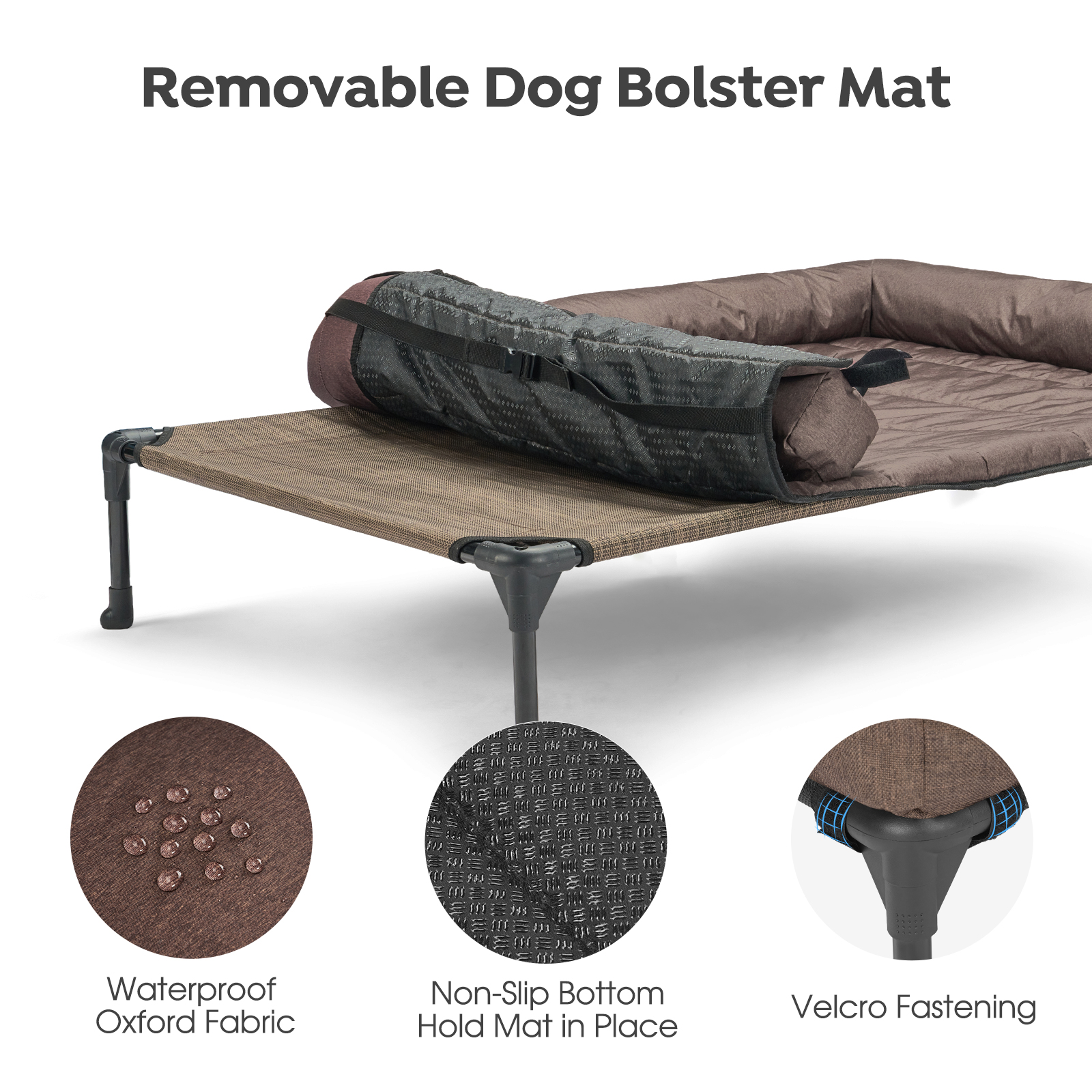 Veehoo Cooling Elevated Dog Bed with Waterproof Mat, Brown photo 2
