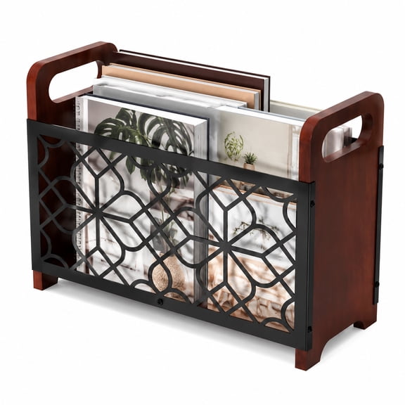 Wooden Storage Basket with Handle, Desktop File Holder for Books and Papers