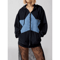 thumbnail image 4 of Women's Zip Up Hoodies Long Sleeve Denim Star Embroidery Oversized Sweatshirts Jackets Streetwear Tops, 4 of 10
