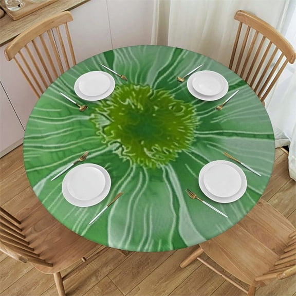 BANET Round Fitted Tablecloth with Elastic Edge, Waterproof Oil Proof Round Table Cover, Vinyl Flannel Backed Table Cloth Fits Round Tables for Dinner, Outdoor, Picnic, 31"-35