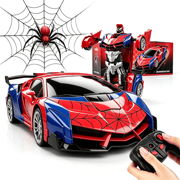 Spider Transform Rc Cars for Boys 4-12, 2.4Ghz Remote Control Car 1:16 Scale Transforming Robot, One-Button Deformation 360° Rotation Car Toy Gifts for Kids