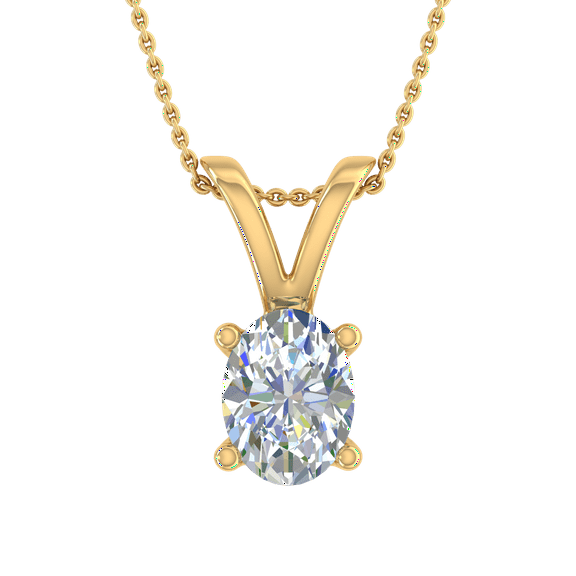 0.38 Carat Oval Cut Diamond Solitaire Pendant Necklace in 14K Yellow Gold (Included Silver Chain)