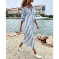 thumbnail image 5 of QUNYINEY Beach Womens Dresses Casual Long 3/4 Sleeve Striped Shirt Dress Quarter Zip with Pockets Loose Fit Collared Dresses, 5 of 7