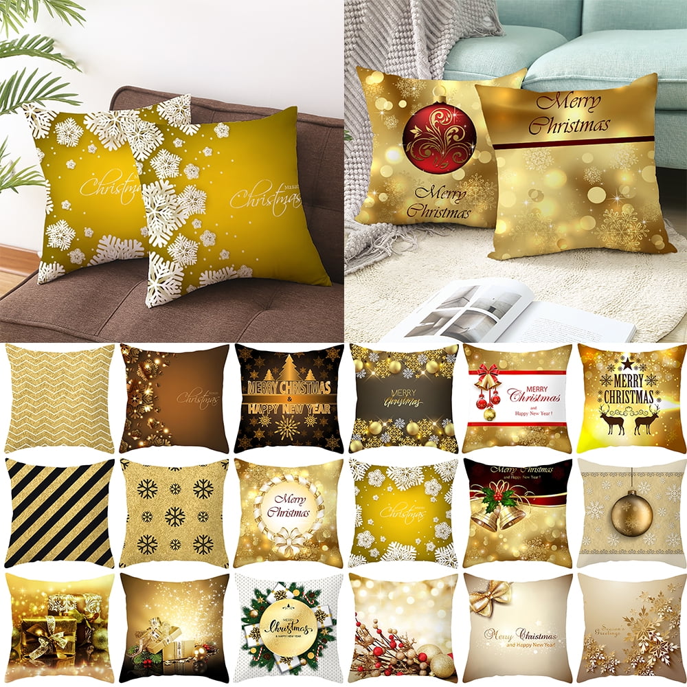 Christmas Pillow Case Gold Bronzing Cushion Cover Snowflake Home Sofa Decor ilov 