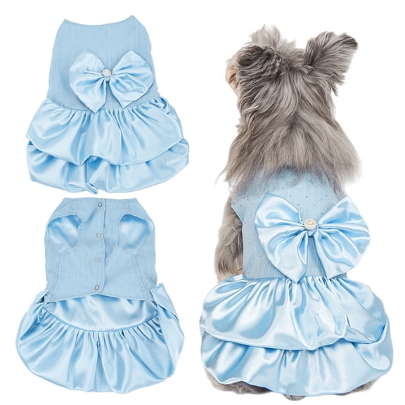 Newborn Dog Dress Luxury Puppy Skirt Satin Princess Dresses Wedding Evening Tutu Skirt or Small Medium Dogs Cats,Blue Extra Small