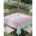 thumbnail image 3 of Square Outdoor Tablecloth with Umbrella Hole Pink Aqua Stripes Outside Table Cloth Waterproof Patio Table Cover Geometric Yellow Geometric Zipper Tablecloths for Picnic Party Camping 54x54 Inch, 3 of 8