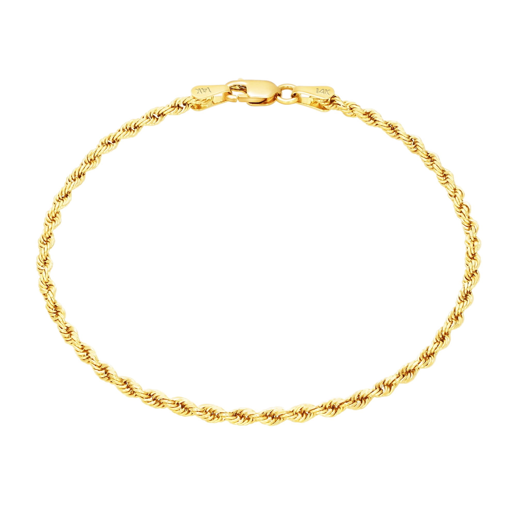 Nuragold 14k Real Yellow Gold 1.8mm Solid Rope Chain Diamond Cut Bracelet or Anklet (7"-9") Italian Jewelry for Men & Women