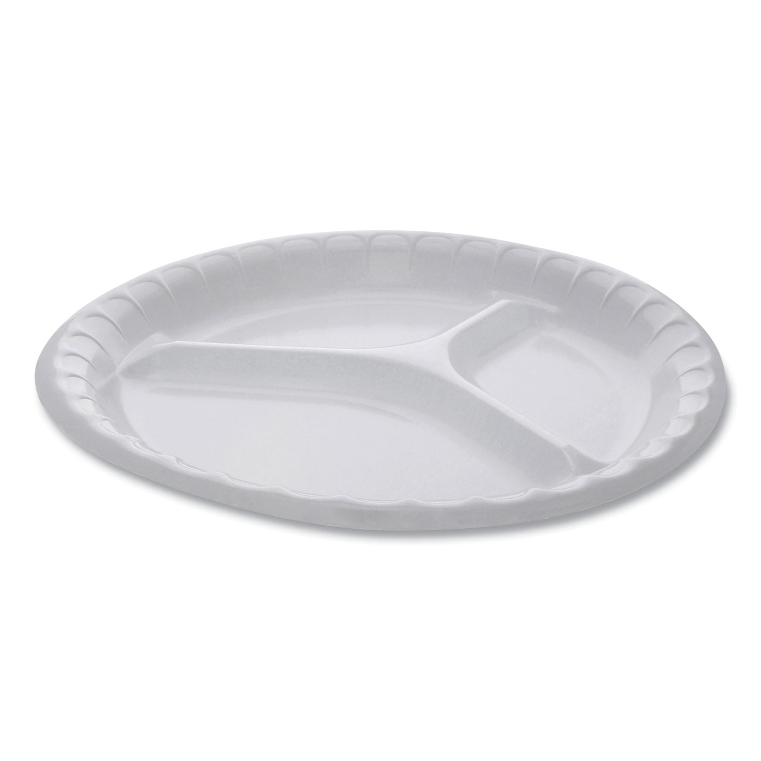 Pactiv Laminated Foam Dinnerware, 3-compartment Plate, 10.25" Diameter, White, 540/carton