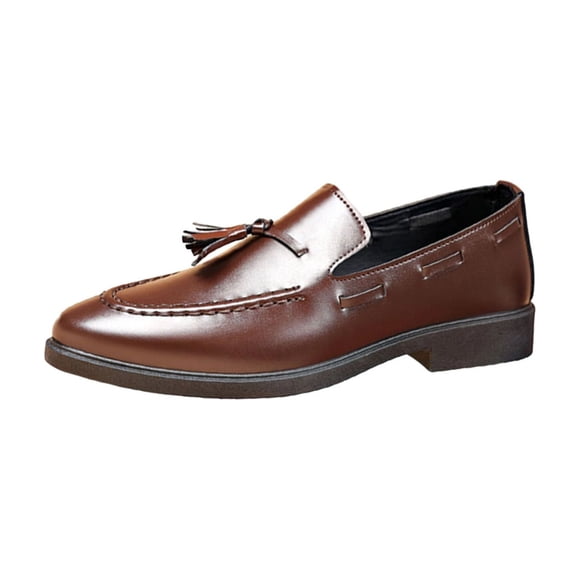 Brown Men'S Leather Loafers Tassel Solid Color Slip On Casual Shoes Non Slip Lightweight Breathable Footwear For Spring Summer Daily Wear Size 40
