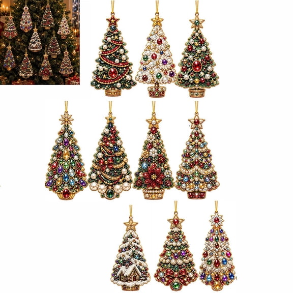 ALOEWXXR 10 Pcs 10PCS Christmas DIY Acrylic Pearl Art, DIY Pearl Art Diamond Painting Hanging Pendants, Christmas Tree Double Sided Ornament Craft
