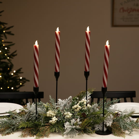 Northlight Candy Cane Striped Flameless Tapered Christmas Candles - 9.5" - Red and White - Set of 4