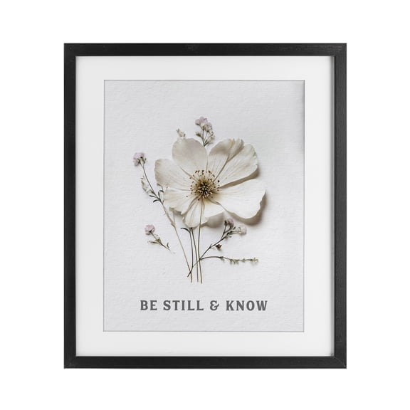 Be Still & Know Pressed Flowers Black Framed Print Under Glass, design by Lettered and Lined