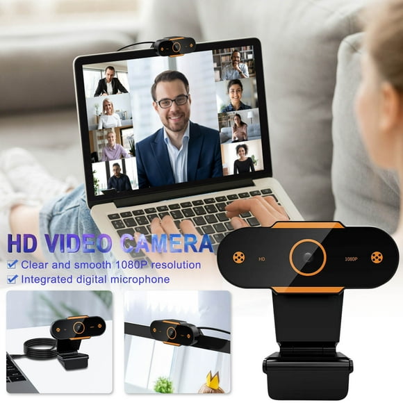 Kingfansion Full HD 1080P Webcam with Microphone, 110° Wide Angle Desktop Camera, Plug & Play for Zoom/Skype (6-Layer Glass Lens)