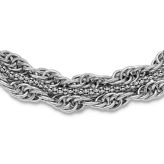 11mm 925 Sterling Silver Rhodium Plated Rope Link Fancy Necklace 18.5 Inch Pendant Necklace for Women