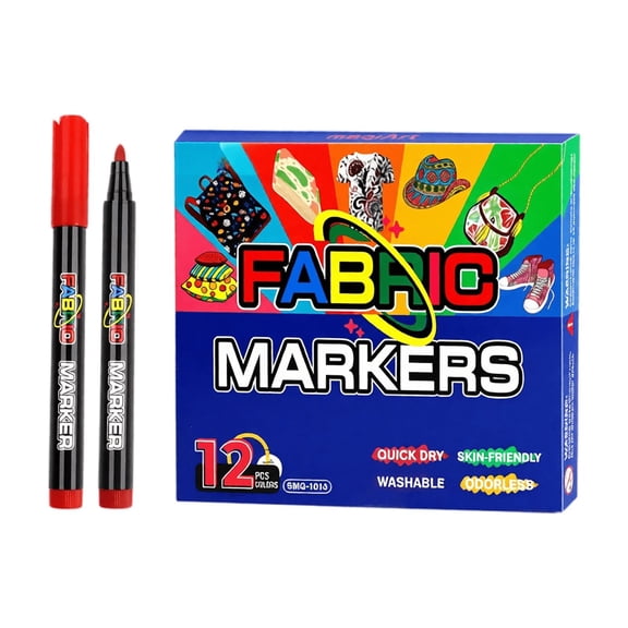 Fabric Markers Set, 12 Colors Non Toxic Permanent Textile Paint Pens Fine Point Tip for Clothing, Shirts, Sneakers, Totes, Bags & Canvas DIY Art
