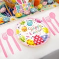 thumbnail image 4 of MXTPOV Happy Easter Dinnerware Sets of 8, 169pcs Dinnerware Include 7in Plates,9in Plates,Cups,Napkins,Spoons,Knives,Forks and Table Cloth, Easter Table Decor, 4 of 5