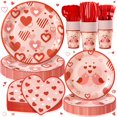 thumbnail image 1 of Fighting to Achieve 168 Piezas de Suministros para Fiesta del D&iacute;a de San Valent&iacute;n, Platos de Papel Desechables con Forma de coraz&oacute;n, servilletas, Vasos, Cubiertos y va, 1 of 7