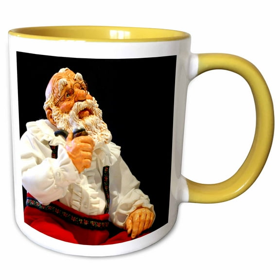 3drose, Holiday, Christmas, Santa with Pipe - Li09 Cmi0026 - Cindy Miller Hopkins, 15oz Two-tone Yellow Mug