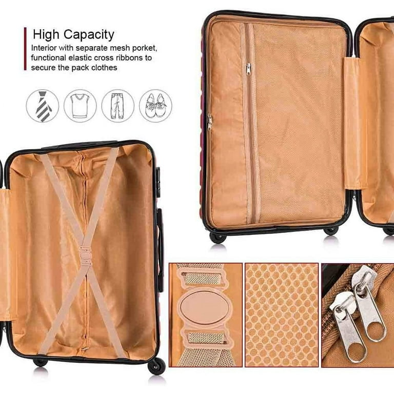 OKAKOPA 4 Piece Hardside Luggage Travel Set W/ Backpack Hard Shell  Suitcase,Burgundy (18 inch 20 inch 24 inch 28 inch) 