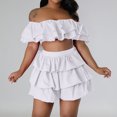 thumbnail image 3 of Top corto de mujer + Pantalones cortos Top sexy con volantes dulce + Pantalones cortos con gradas Ropa de playa de fiesta sólida FLhrweasw Nuevo, 3 of 7