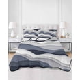 thumbnail image 2 of Quilts Twin Size Bedding Set, Navy Blue Ombre Lightweight Quilted Comforter, Modern Geometric Moire Abstract Art Soft Reversible Bedspread Coverlet with Pillow Covers for All Season, 68" x 86", 2 of 7