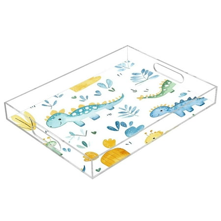 

Clear Acrylic Tray Water Cup Tray Teacup Jewelry Storage Tray for Serving and Home Decor Cute Baby Dinosaur Pattern