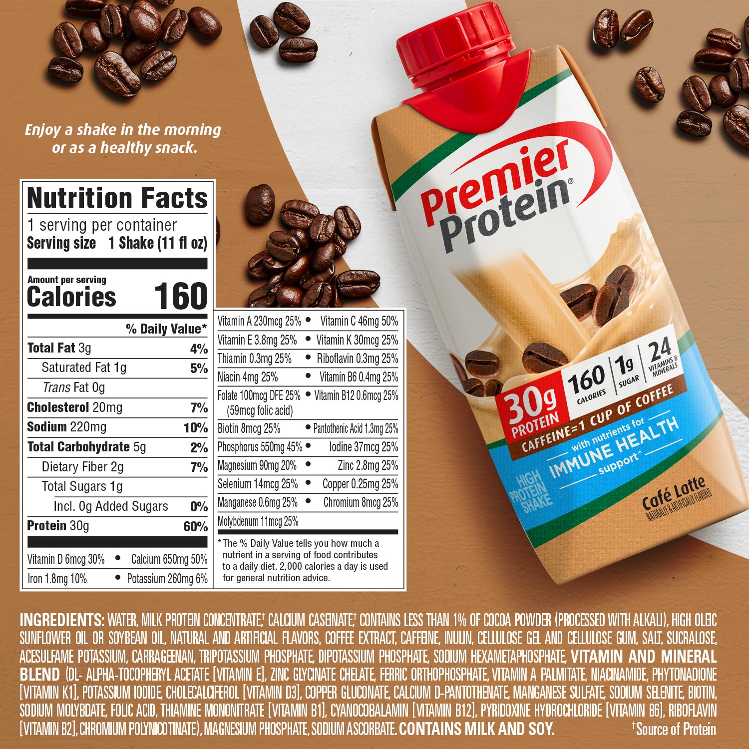 Premier Protein Shake, Café Latte, 30g Protein, 11 fl oz, 12 Ct - image 5 of 8