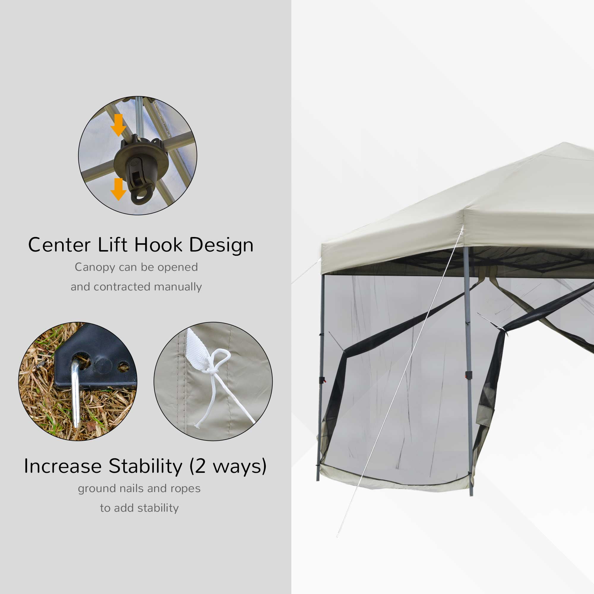 Outsunny 10 x Pop Up Canopy Party Tent with Center Lift Hook Design 3-Level  Adjustable Height Easy Move Roller Bag Kh 毎日特売 スポーツ・アウトドア