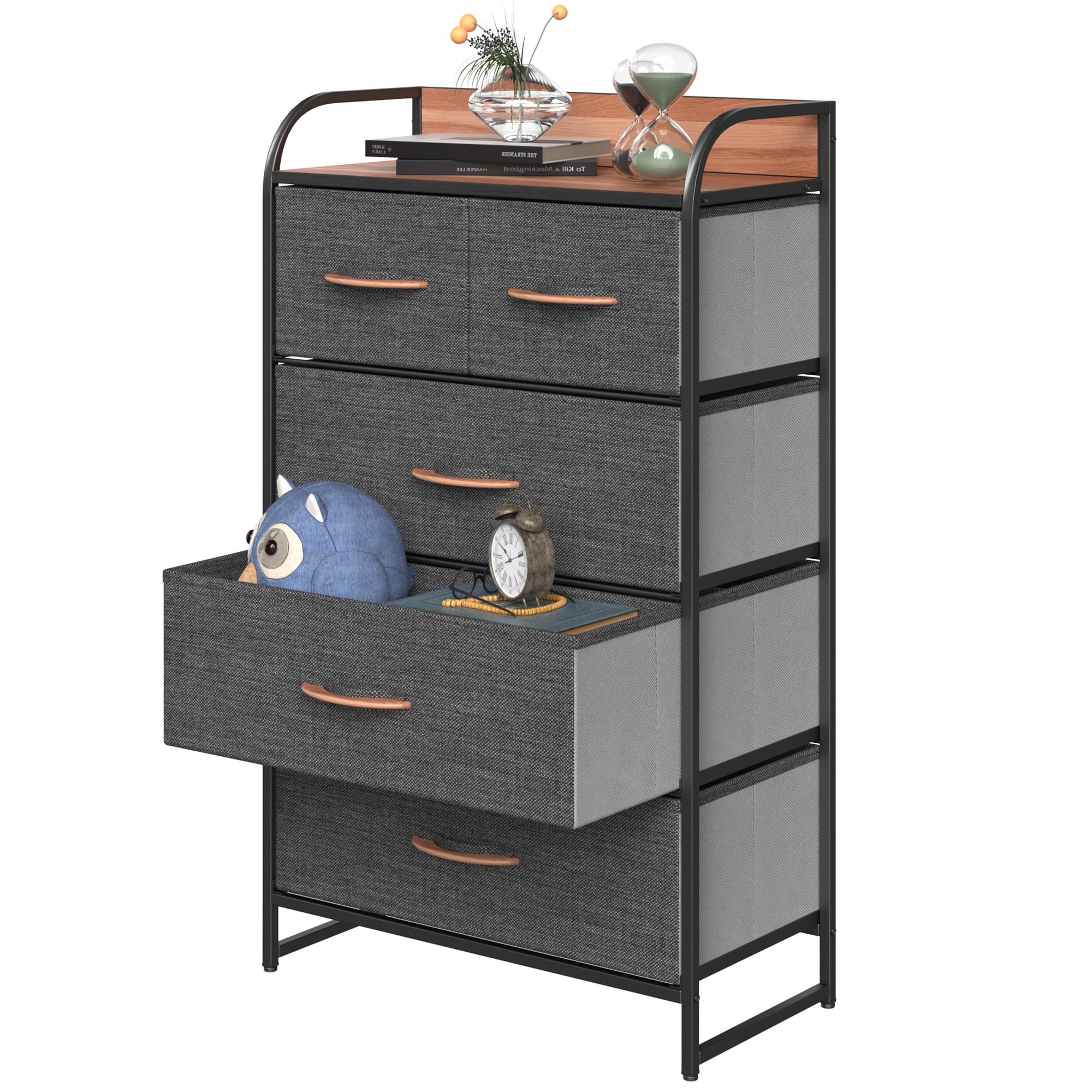 Drawer Dresser Shelf Organizer Bins Chest w/ 4 Fabric Drawers Tower Storage Unit 
