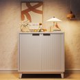 thumbnail image 3 of VEANERWOOD Wine Bar Cabinet with 2 Door Fluted Texture, Kitchen Sideboard Buffet with Wine Rack&Glass Holder for Living Room, 3 of 10