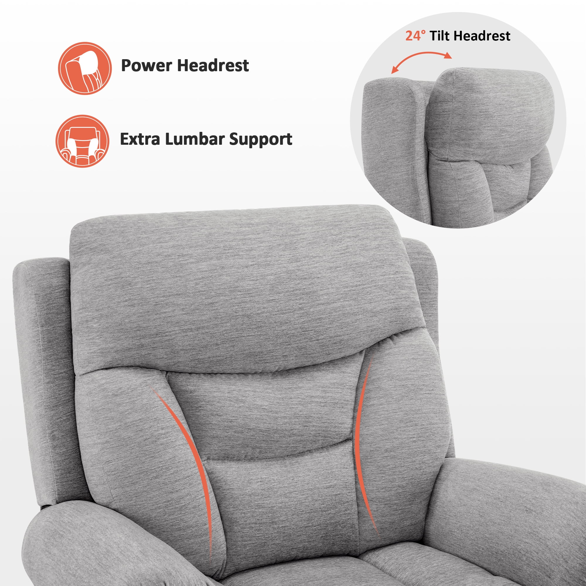 MCombo Dual Motor Power Lift Recliner Chair with Massage and Dual Heating for Senior, Fabric 7888 (Gray, Medium)