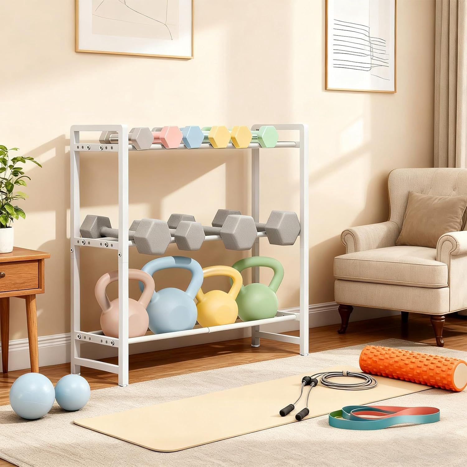 3-Tier Adjustable Dumbbell Rack, Heavy-Duty Weight Storage Stand, 390 LB Capacity, Space-Saving  Gym Organizer