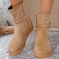 thumbnail image 2 of Lovzfmll Wide Calf Boots for Women, Stacked Mid Calf Slouchy Pointed Toe Low Heel, Flat Heel Round Toe Booties Casual Khaki Boots, 2 of 9
