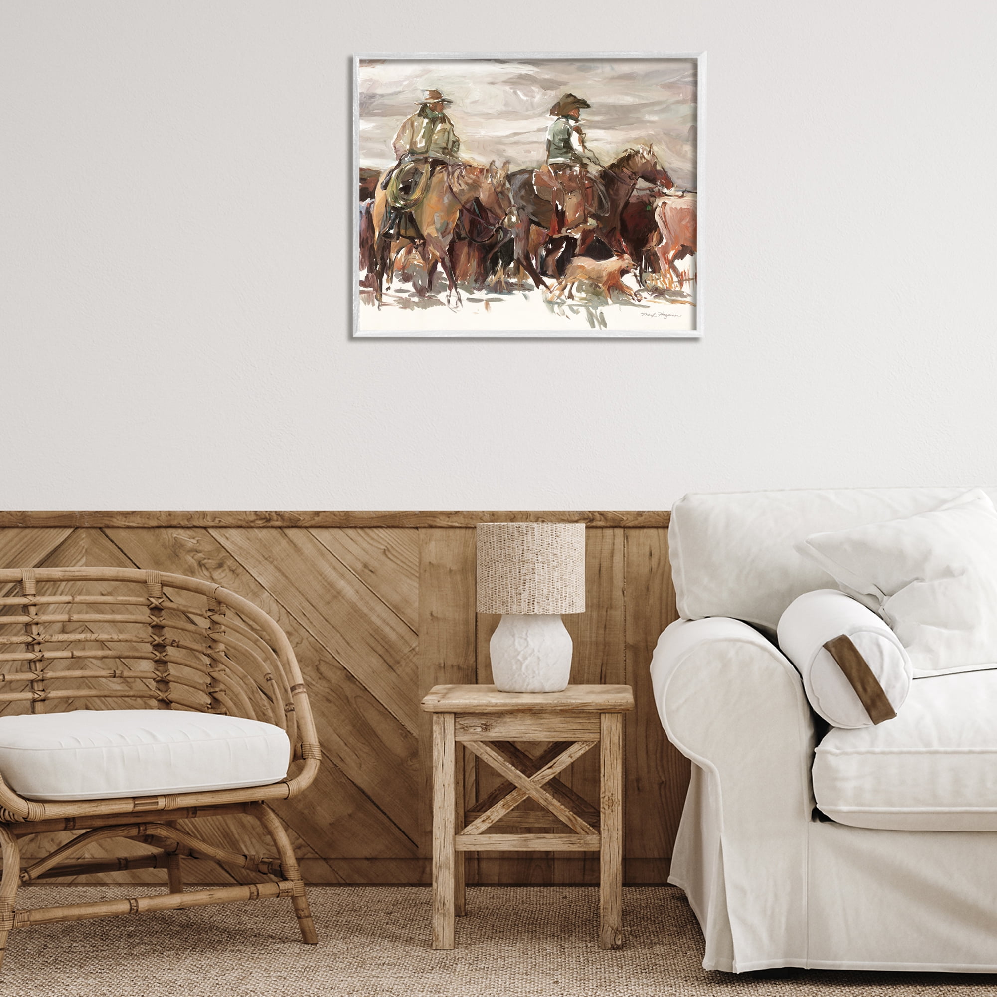 Stupell Industries Round Up Cowboys Animals & Insects Painting White Framed Art Print Wall Art, 30 x 24