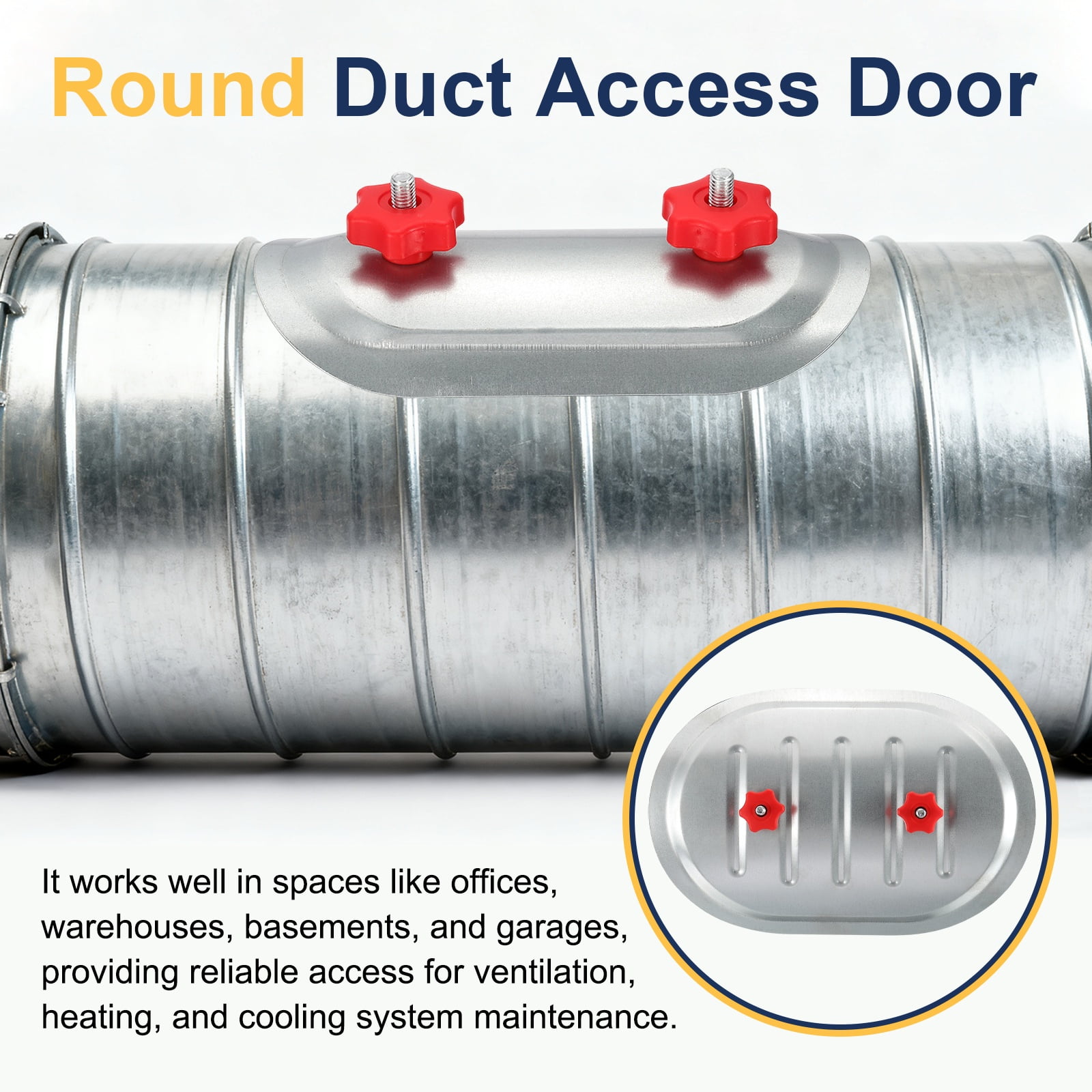 Uxcell 16" Round Duct Access Door, Duct Maintenance Access Door Galvanized Steel Ducting Cover with Rubber Gasket Adjustable Knobs for HVAC Duct Inspection, Silver